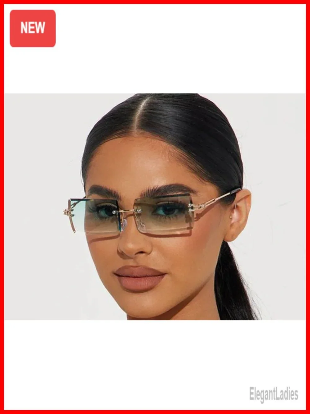 Rimless Rectangle Sunglasses Trendy Frameless UV400 Protection Metal Temples